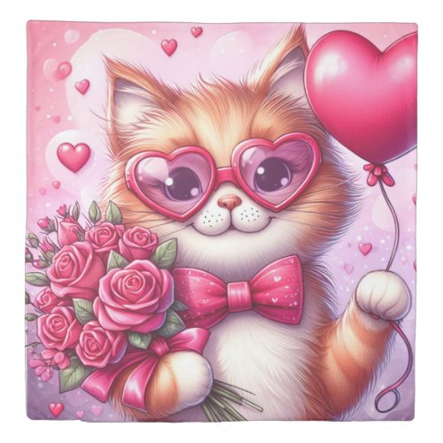 Cute Valentines day catkitten Duvet Cover