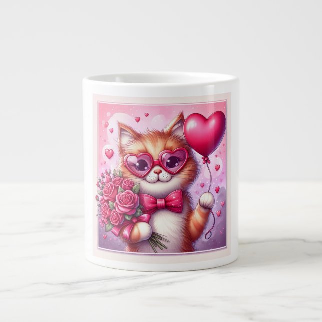 Cute Valentine's day cat/kitten Giant Coffee Mug (Front)