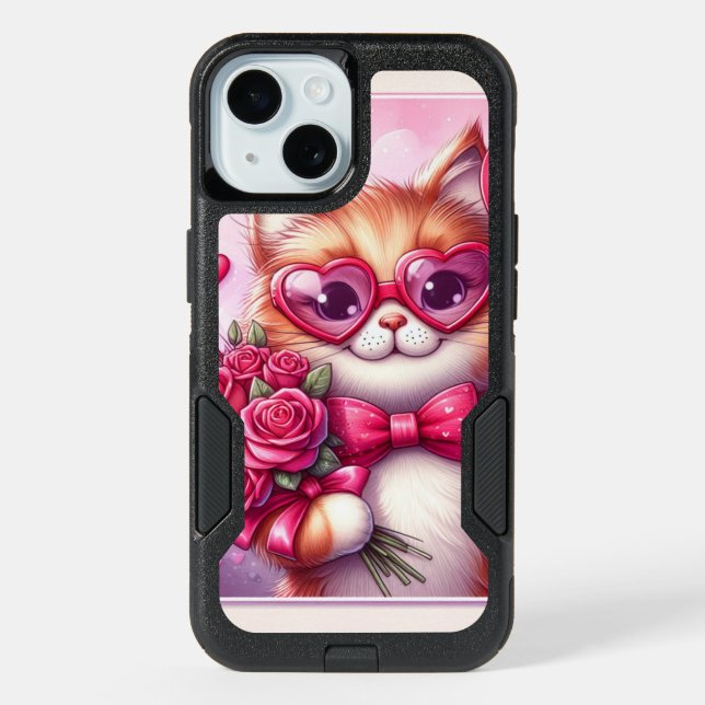 Cute Valentine's day cat/kitten iPhone 15 Case (Back)