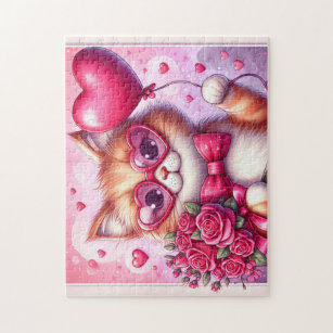Cute Valentine's day cat/kitten Jigsaw Puzzle