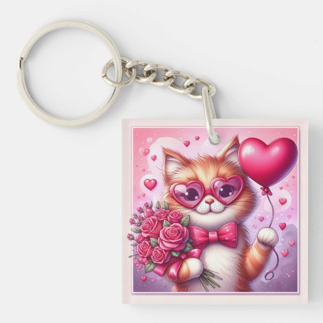 Cute Valentine's day cat/kitten Keychain (Front)