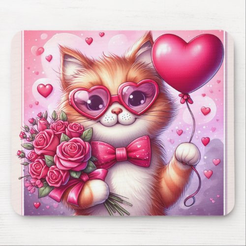 Cute Valentines day catkitten Mouse Pad