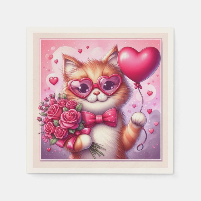 Cute Valentine's day cat/kitten Napkins (Front)