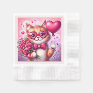 Cute Valentine's day cat/kitten Napkins