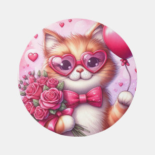 Cute Valentine's day cat/kitten Outdoor Rug
