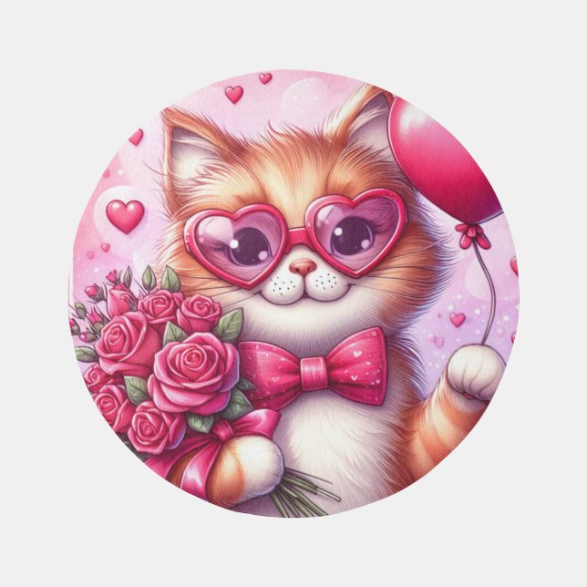 Cute Valentine's day cat/kitten Outdoor Rug (Front)