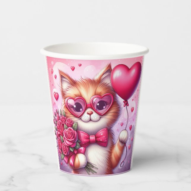 Cute Valentine's day cat/kitten Paper Cups (Front)