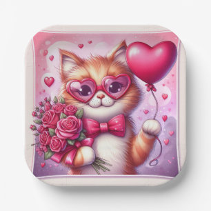 Cute Valentine's day cat/kitten Paper Plates