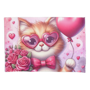 Cute Valentine's day cat/kitten Pillow Case