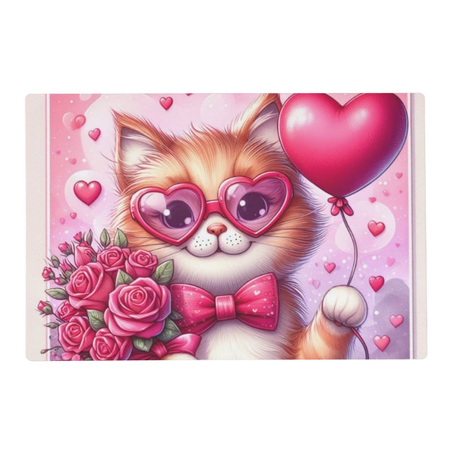 Cute Valentine's day cat/kitten Placemat (Front)