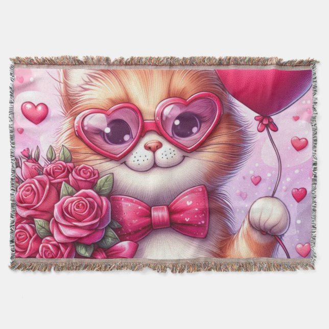Cute Valentine's day cat/kitten Throw Blanket (Front)