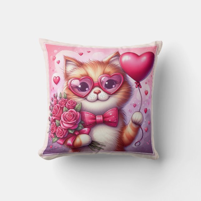 Cute Valentine's day cat/kitten Throw Pillow (Front)