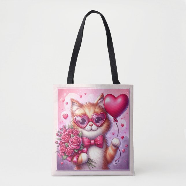 Cute Valentine's day cat/kitten Tote Bag (Front)