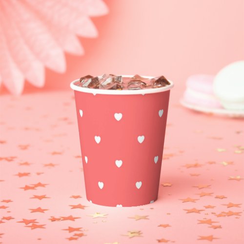 Cute Valentines Day Coral Red Heart Pattern Paper Cups