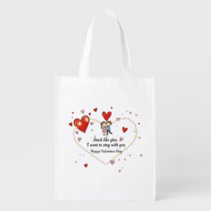Cute Valentine's day couple hearts custom Grocery Bag