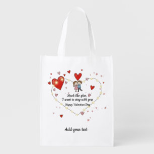 Cute Valentine's day couple hearts custom Grocery Bag