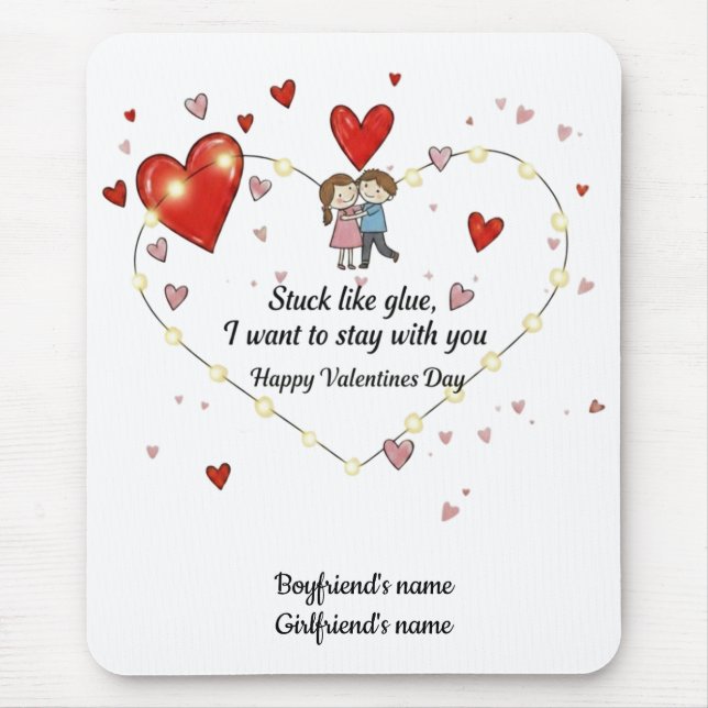 Cute Valentine's day couple hearts custom Mouse Pad (Front)