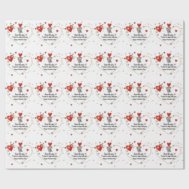 Cute Valentine's day couple hearts custom Wrapping Paper (Flat)