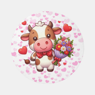 Cute Valentine's day cow Outdoor Rug