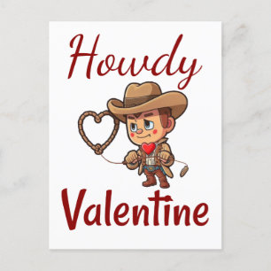 Cute Valentine's Day Cowboy "Howdy Valentine" Postcard