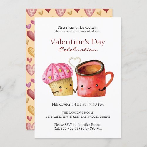 Cute Valentines Day Cupcake and Coffee Mug Couple Invitation