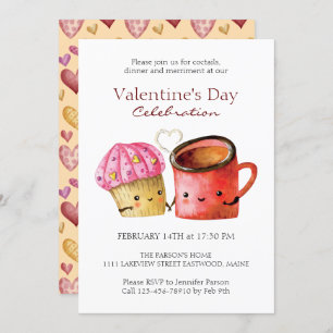 Cute Valentine's Day Cupcake and Coffee Mug Couple Invitation
