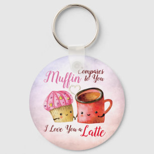 Cute Valentine's Day Cupcake and Coffee Mug Couple Keychain