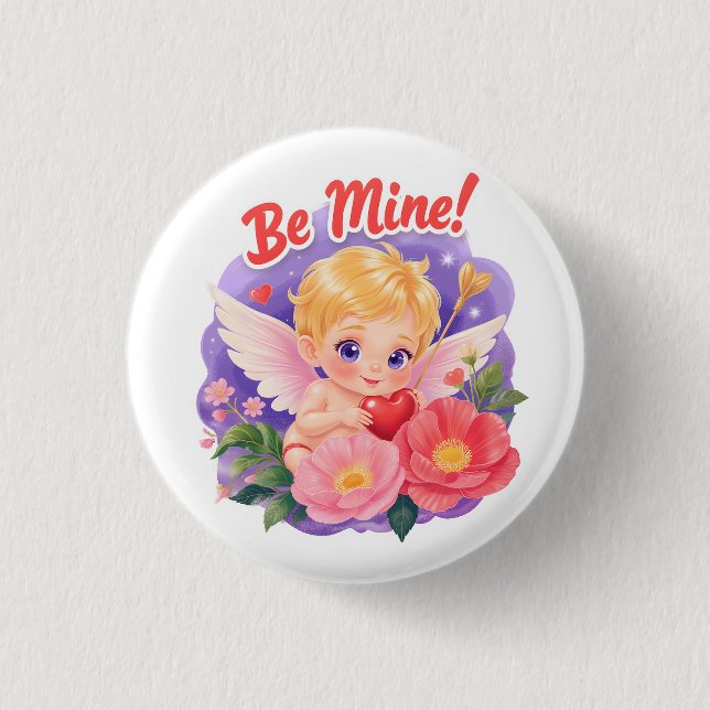 Cute Valentine's Day Cupid with "Be Mine" Button (Front)