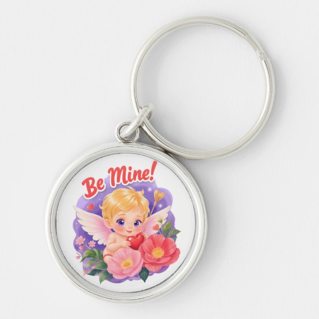 Cute Valentine's Day Cupid with "Be Mine" Keychain (Front)