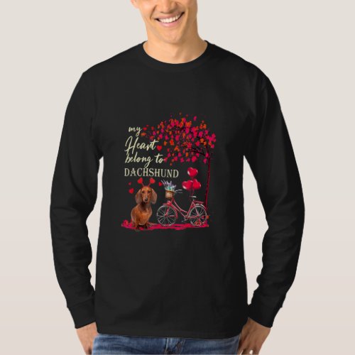 Cute Valentines Day Dachshund Dog On Tree Puppy  T_Shirt
