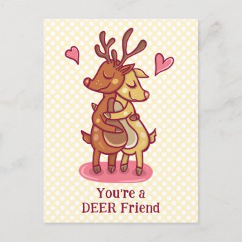 Cute Valentine's Day Deer Friend Pun Custom Text Postcard by HaHaHolidays at Zazzle