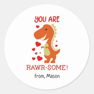Cute Valentine's Day Dino Classic Round Sticker
