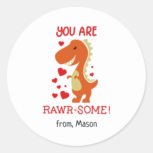Cute Valentines Day Dino Classic Round Sticker