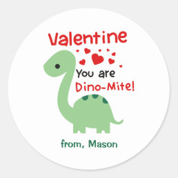 Cute Valentine&#39;s Day Dino Classic Round Sticker