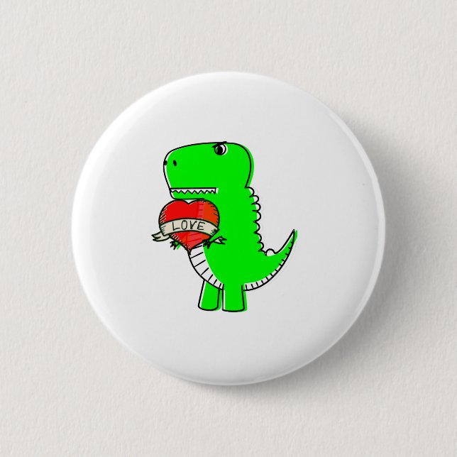 Cute Valentines Day Dinosaur Button (Front)