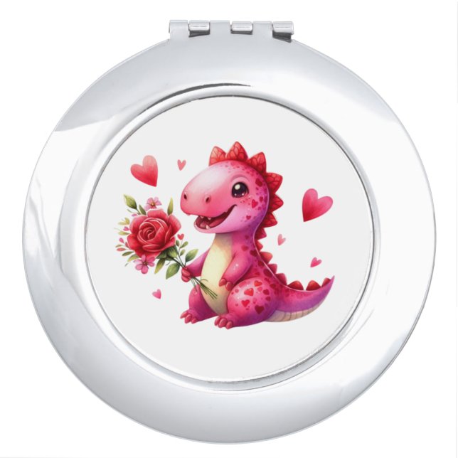 Cute Valentine's day dinosaur Compact Mirror (Front)