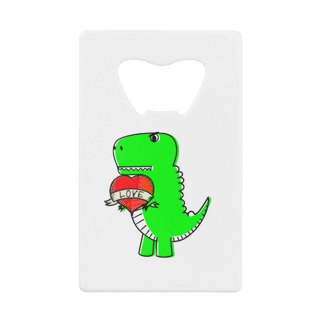 Cute Valentines Day Dinosaur Credit Card Bottle Opener (Front)