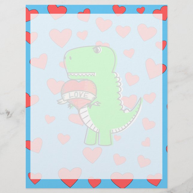 Cute Valentines Day Dinosaur Letterhead (Front)