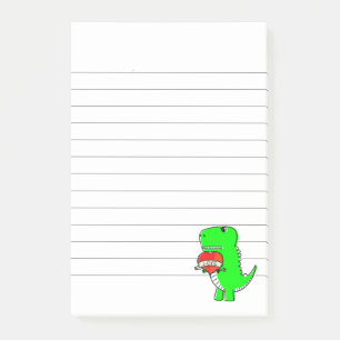 Cute Valentines Day Dinosaur Lined Post-it Notes