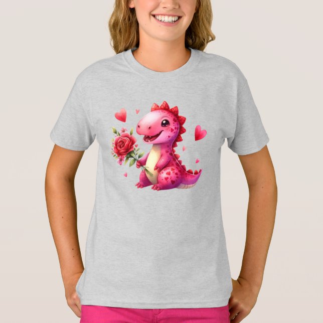 Cute Valentine's day dinosaur T-Shirt (Front)