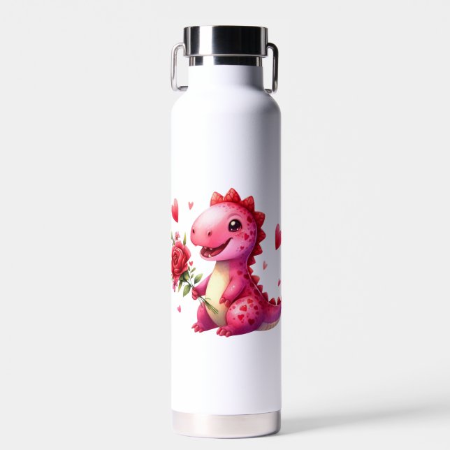 Cute Valentine's day dinosaur Water Bottle (Front)