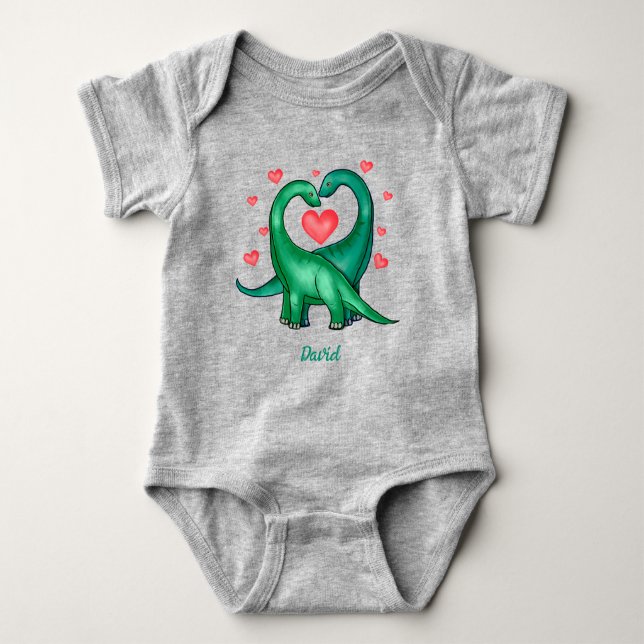 Cute Valentines Day Dinosaurs Baby Bodysuit (Front)