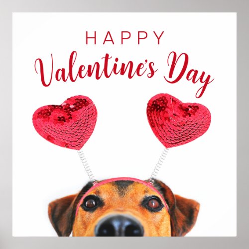 Cute Valentines Day Dog Funny Heart Headband Poster