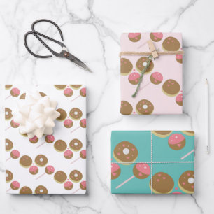 Cute Valentine's Day Donut and Cake Pop Pattern Wrapping Paper Sheets