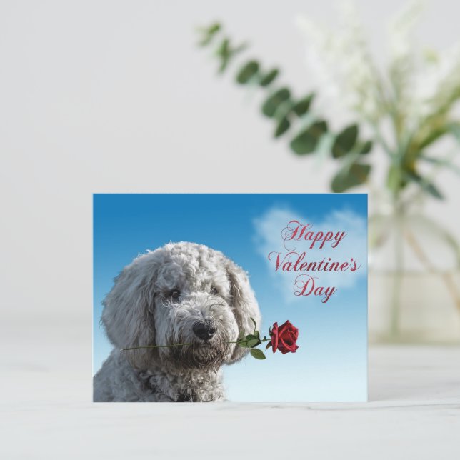 Cute Valentine's Day Doodle Dog Postcard (Standing Front)
