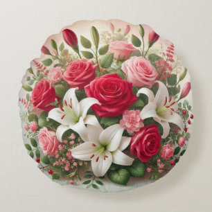 Cute Valentine's day floral bouquet Round Pillow