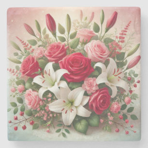 Cute Valentine's day floral bouquet Stone Coaster