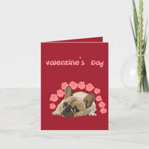 Cute Valentines day French bulldog pastel roses Holiday Card