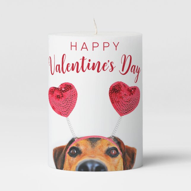 Cute Valentine's Day Funny Dog Heart Headband Pillar Candle (Front)