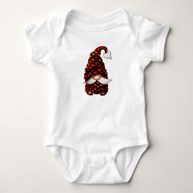 CUTE VALENTINES DAY GNOME WITH RED & GOLD HAT BABY BODYSUIT (Front)